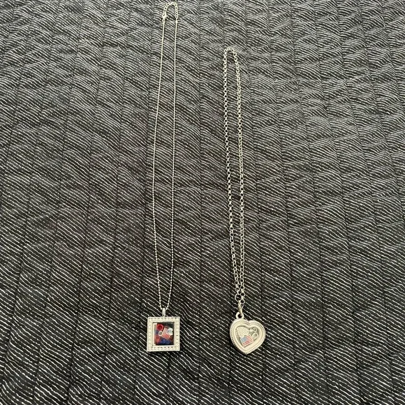 Silver Heart and Square Lockets with Charms Inside Necklace Set - Picture 1 of 7
